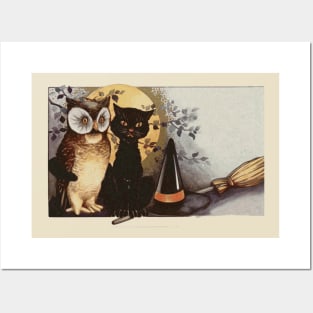 Halloween Owl and Cat Posters and Art